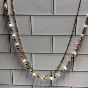 Charming Charlie’s dual chain clasp gold beaded necklace